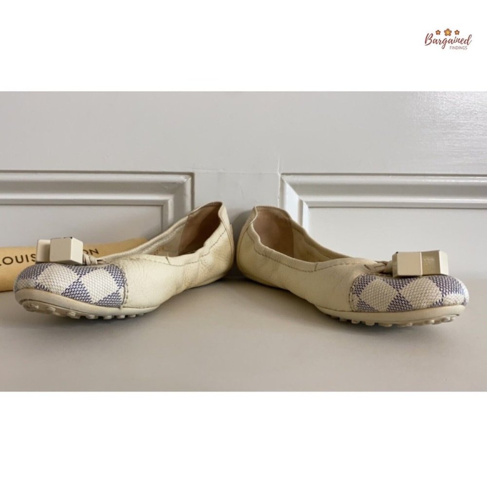 Auth Louis Vuitton Damier Azur Leather Lovely Scrunch LV Cube Ballet Flats 6.5 - Picture 9 of 13